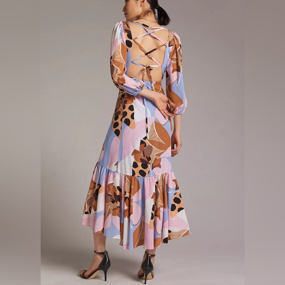 Hutch Anthropologie Bloom Wrap Midi Dress Women Small Pink Purple Multicolor - Picture 2 of 7